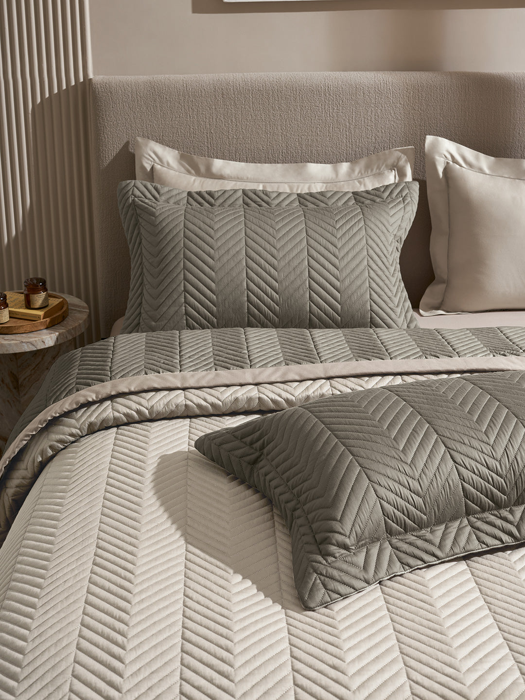 VECTRA-STONE AND CINDER DOUBLE QUILTED BED SPREAD