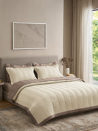 VECTRA-MARSHMALLOW AND TAUPE DOUBLE QUILTED BED SPREAD