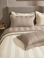 VECTRA-MARSHMALLOW AND TAUPE DOUBLE QUILTED BED SPREAD