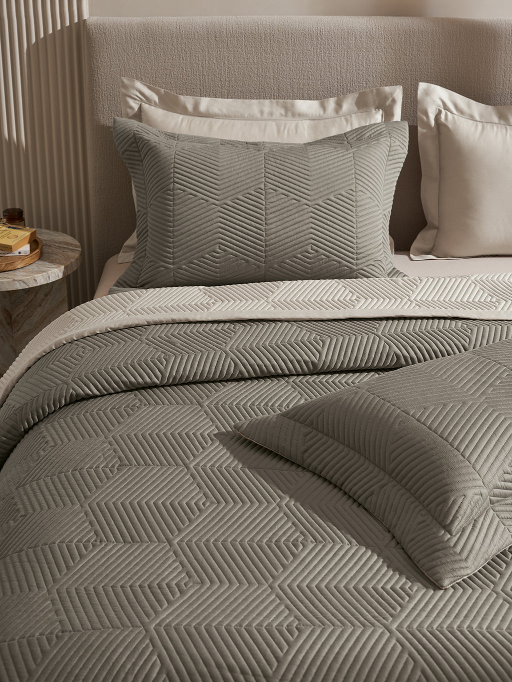 STRATA-STONE AND CINDER DOUBLE QUILTED BED SPREAD