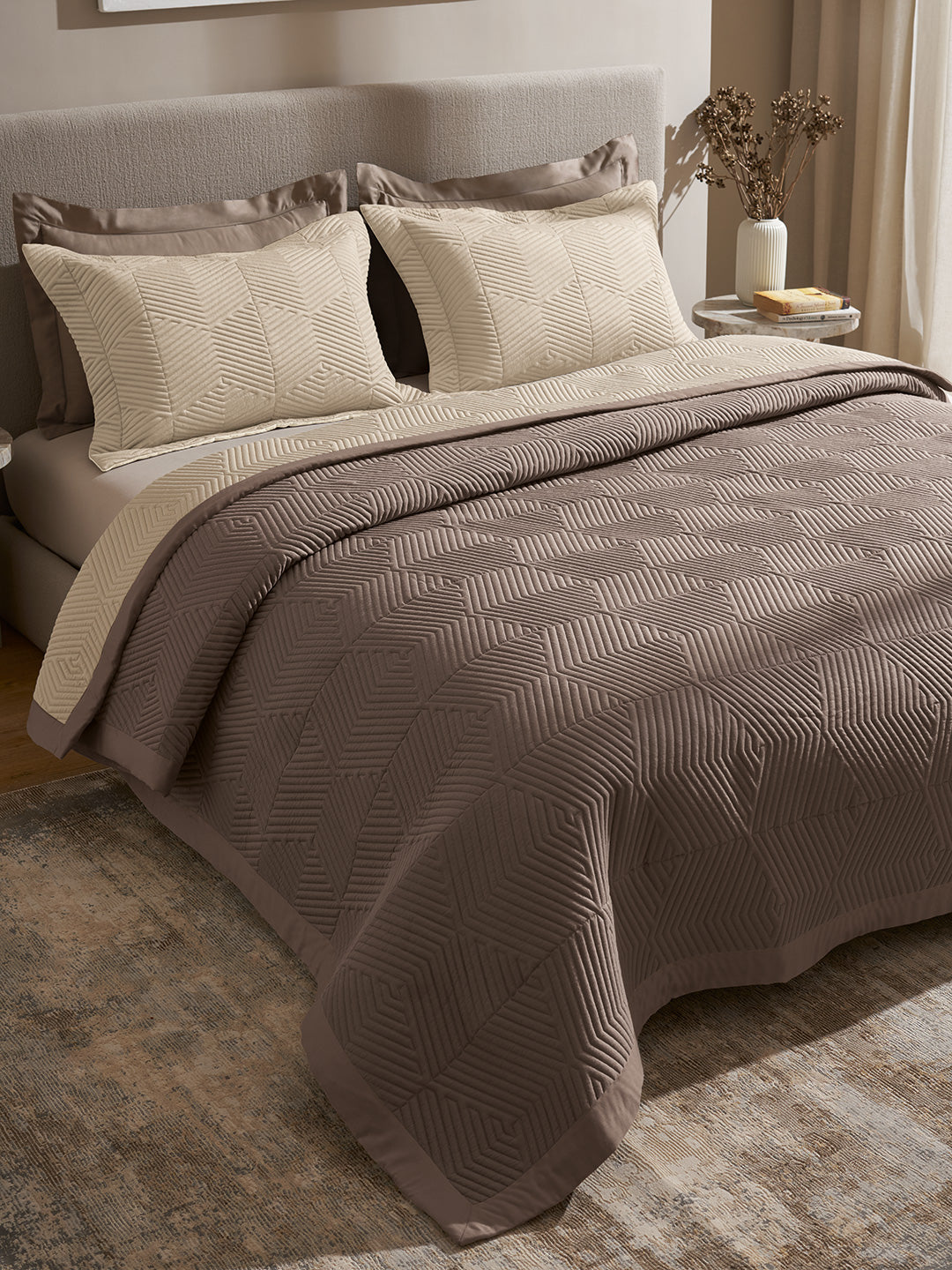 STRATA-LINEN AND PINECONE DOUBLE QUILTED BED SPREAD