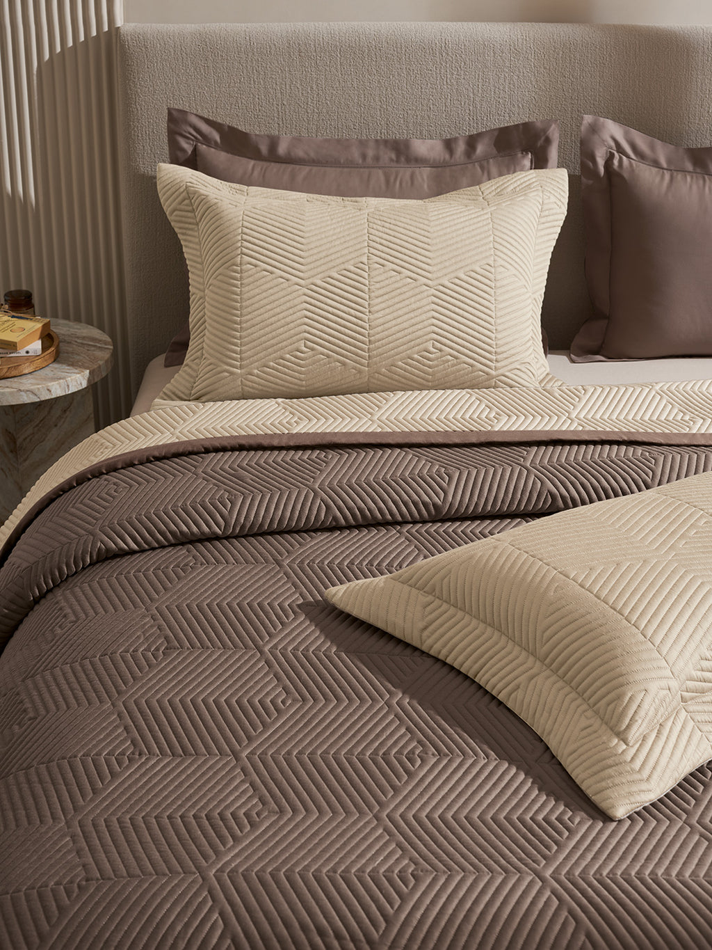 STRATA-LINEN AND PINECONE DOUBLE QUILTED BED SPREAD