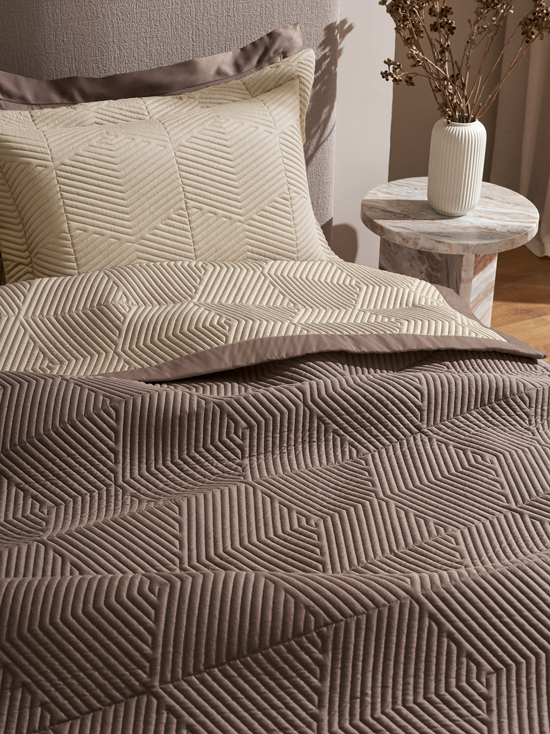STRATA-LINEN AND PINECONE DOUBLE QUILTED BED SPREAD