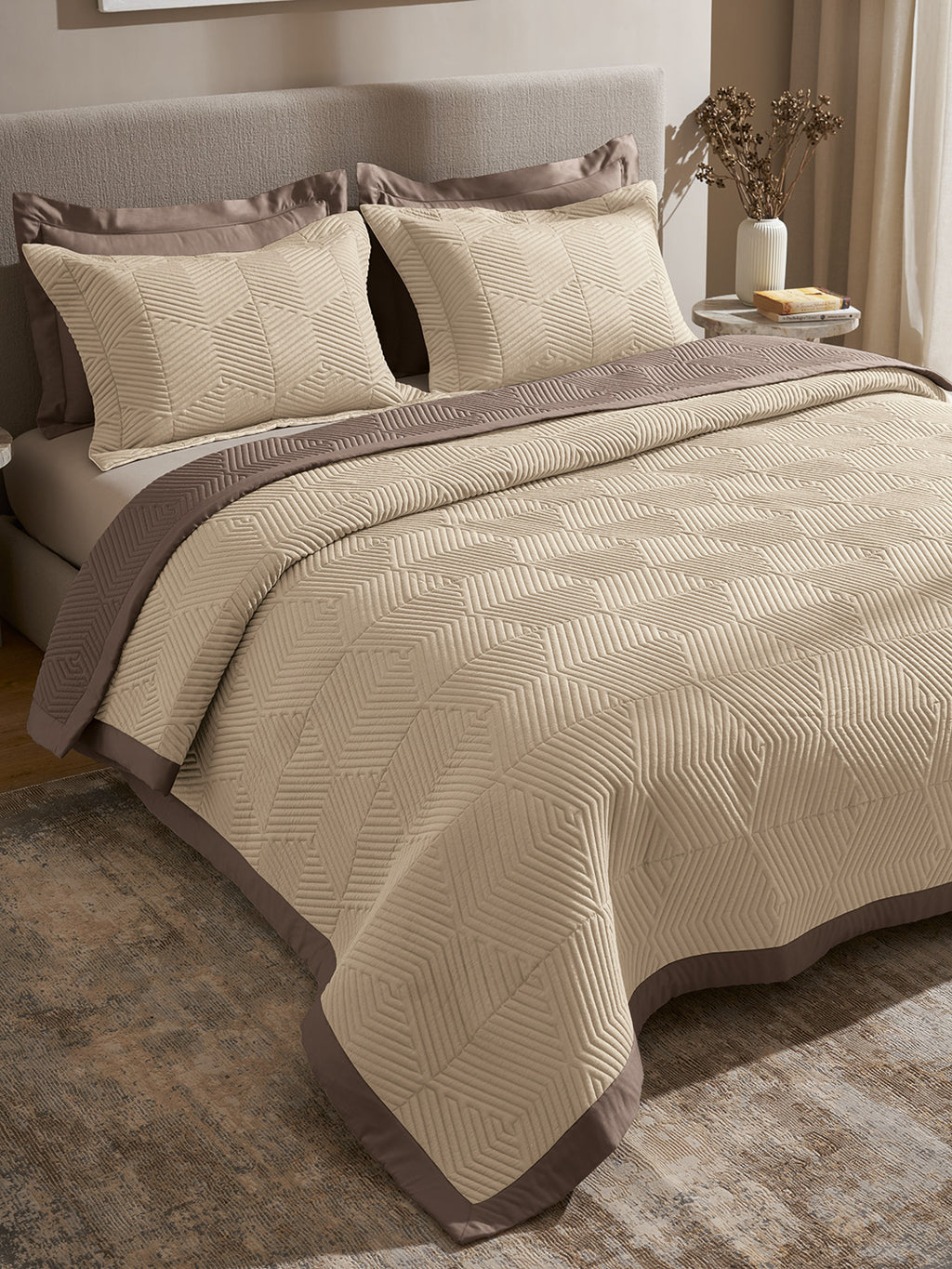 STRATA-LINEN AND PINECONE DOUBLE QUILTED BED SPREAD