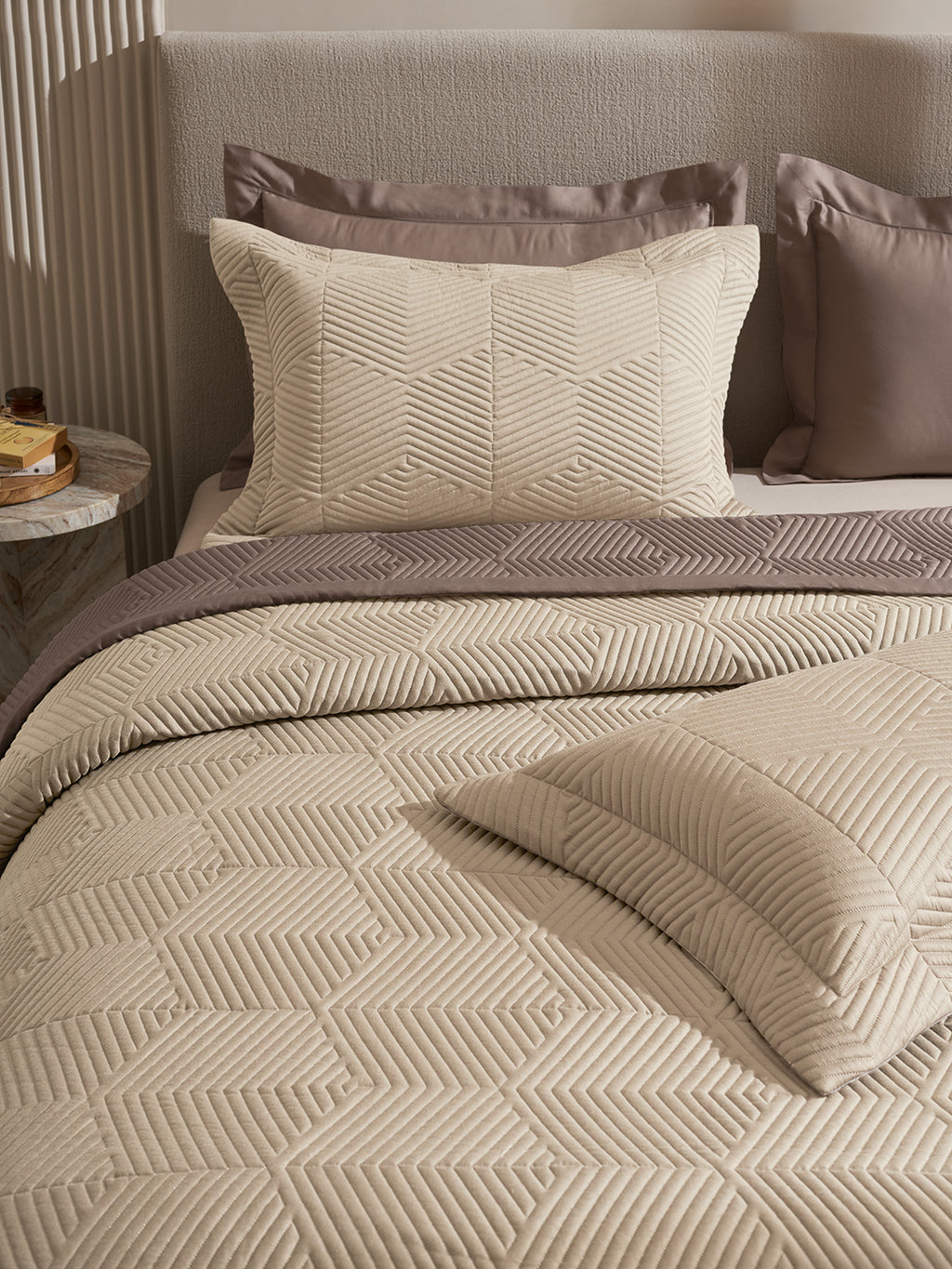 STRATA-LINEN AND PINECONE DOUBLE QUILTED BED SPREAD