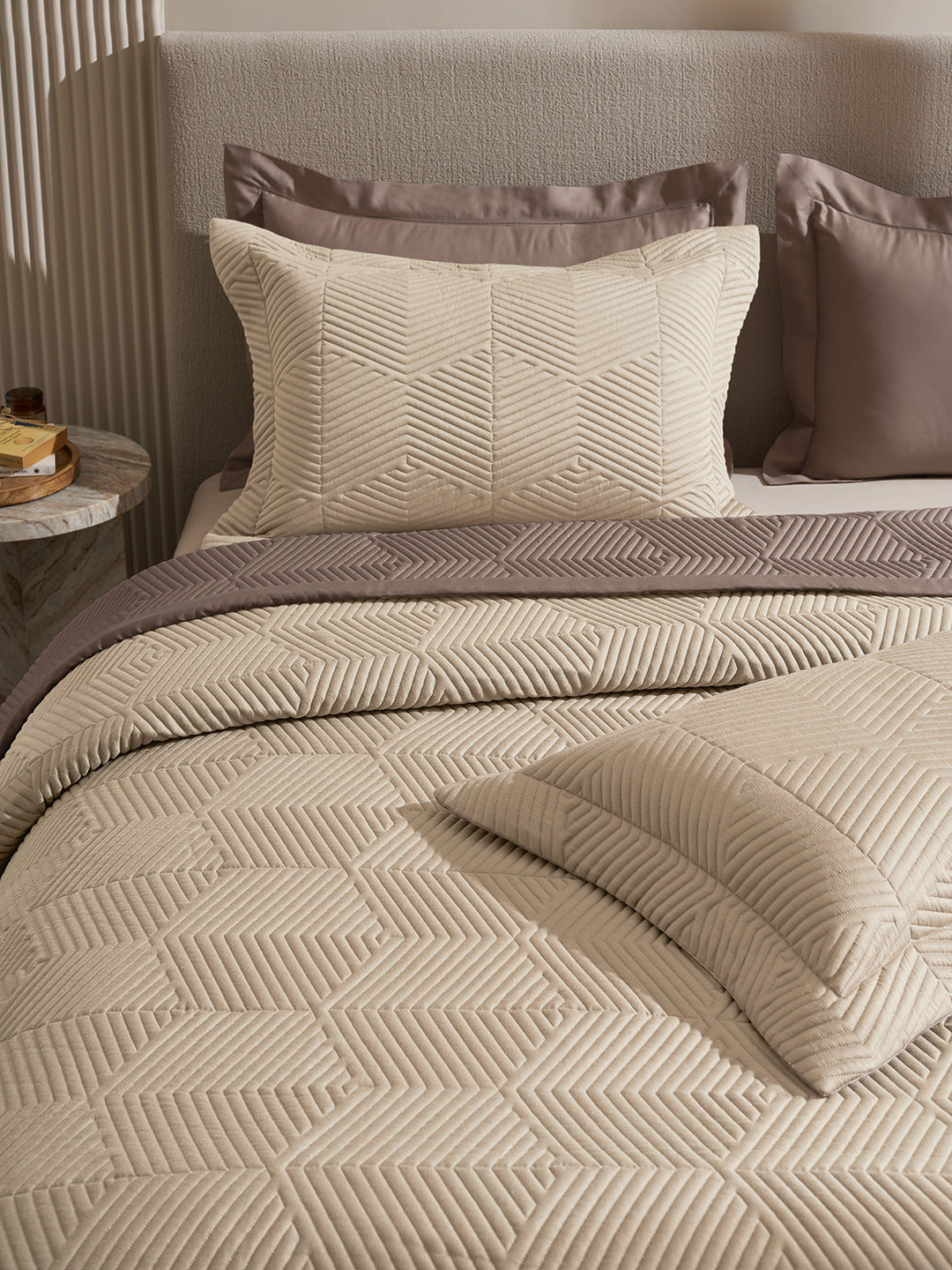 STRATA-LINEN AND PINECONE DOUBLE QUILTED BED SPREAD
