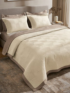 STRATA-MARSHMALLOW AND TAUPE DOUBLE QUILTED BED SPREAD