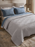 STRATA-FADED DENIM AND ALLOY DOUBLE QUILTED BED SPREAD
