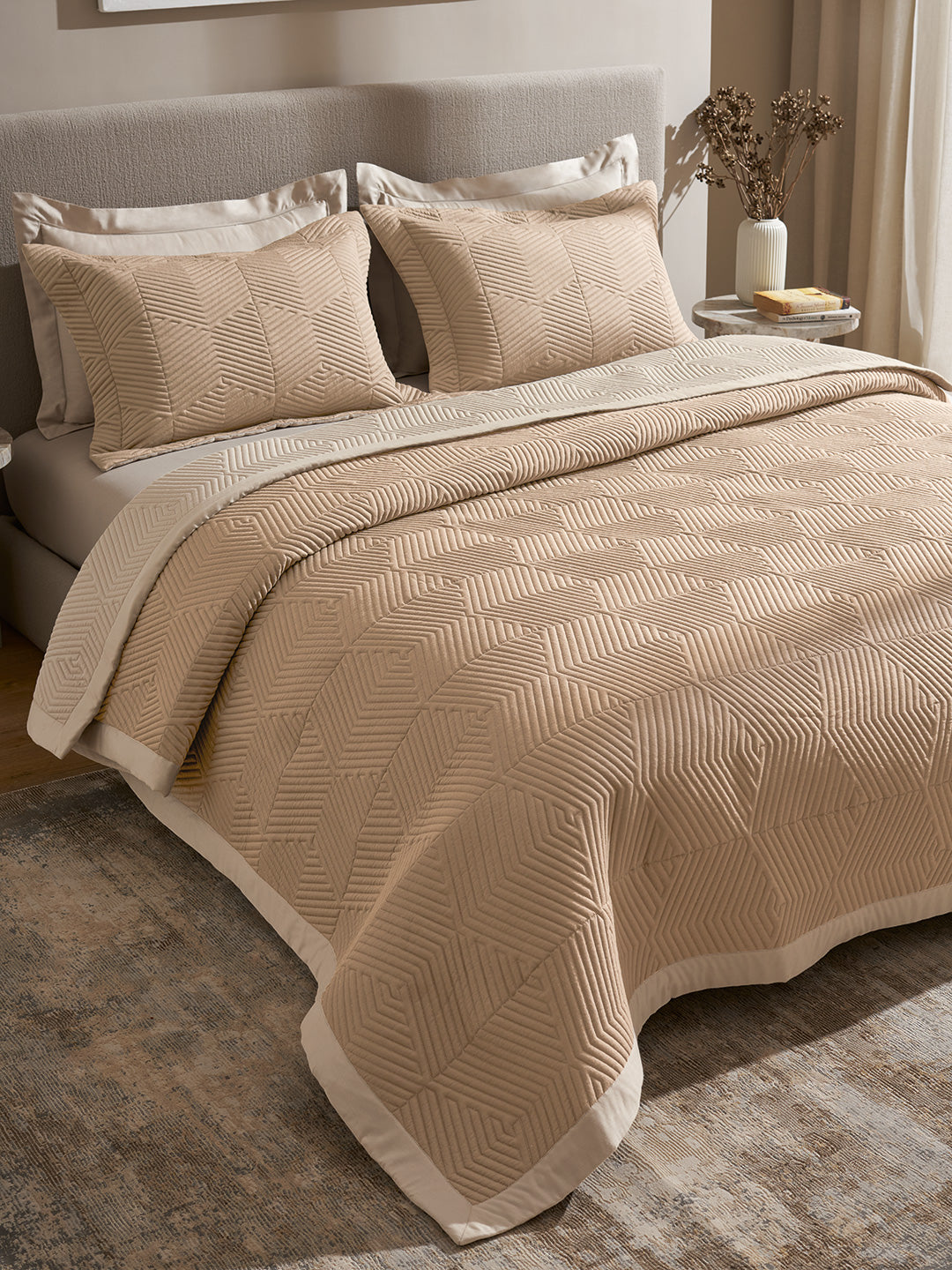 STRATA-NATURAL AND LATTE DOUBLE QUILTED BED SPREAD