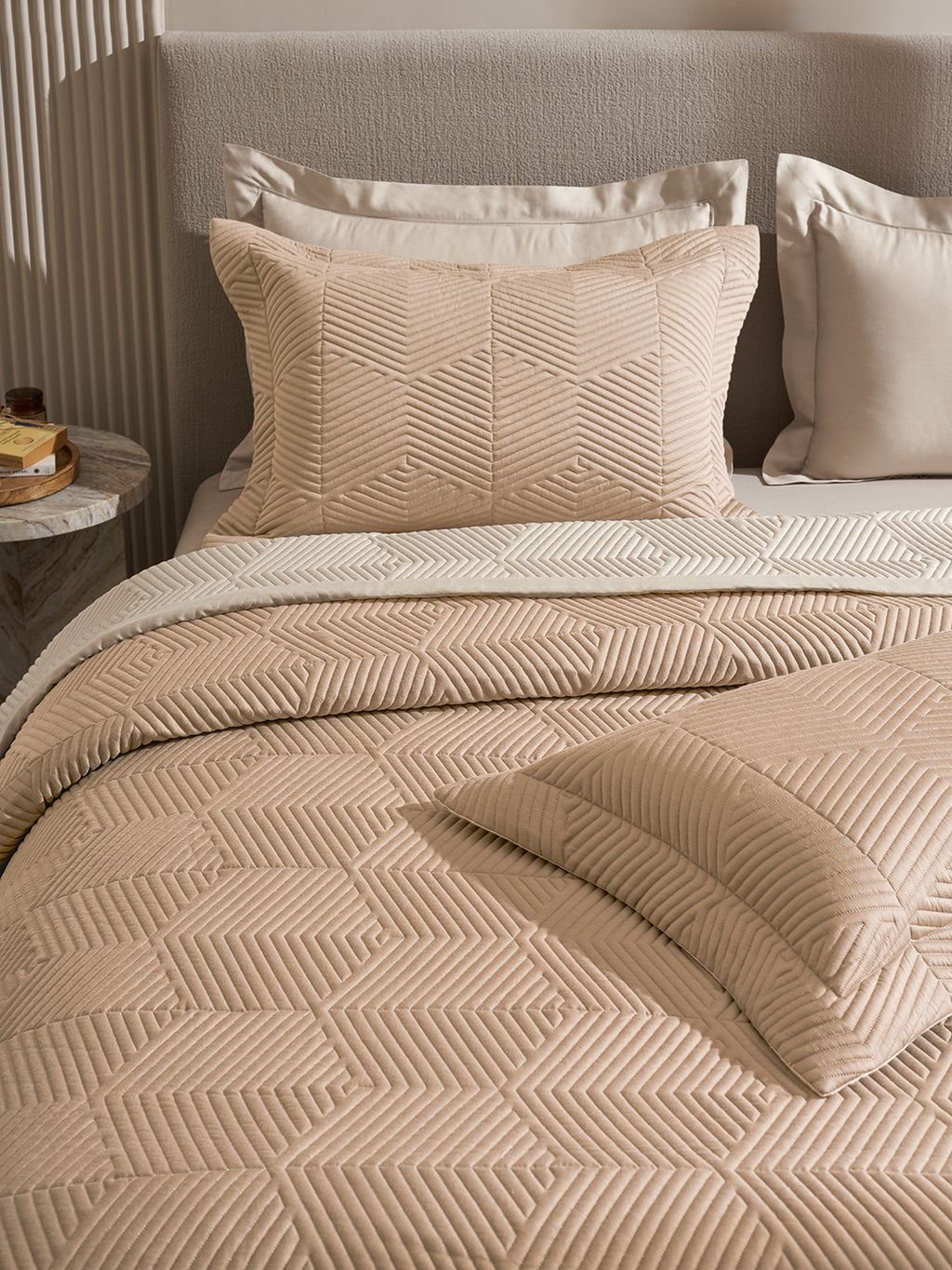 STRATA-NATURAL AND LATTE DOUBLE QUILTED BED SPREAD