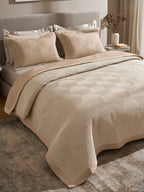 STRATA-NATURAL AND LATTE DOUBLE QUILTED BED SPREAD