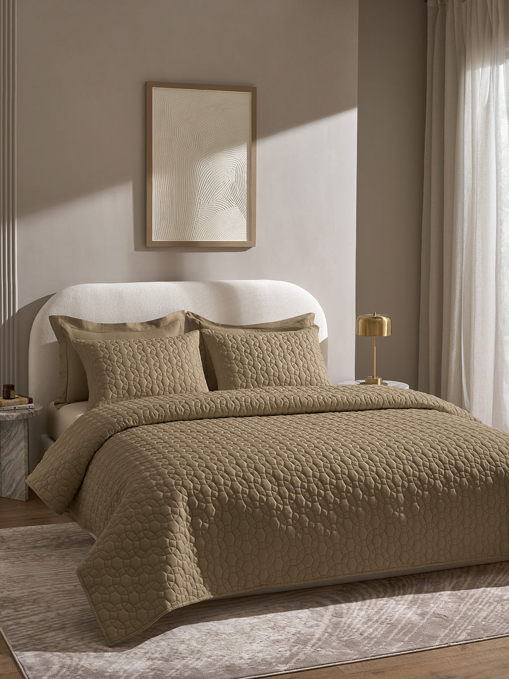 ORBIS-MOCHA DOUBLE QUILTED BED SPREAD