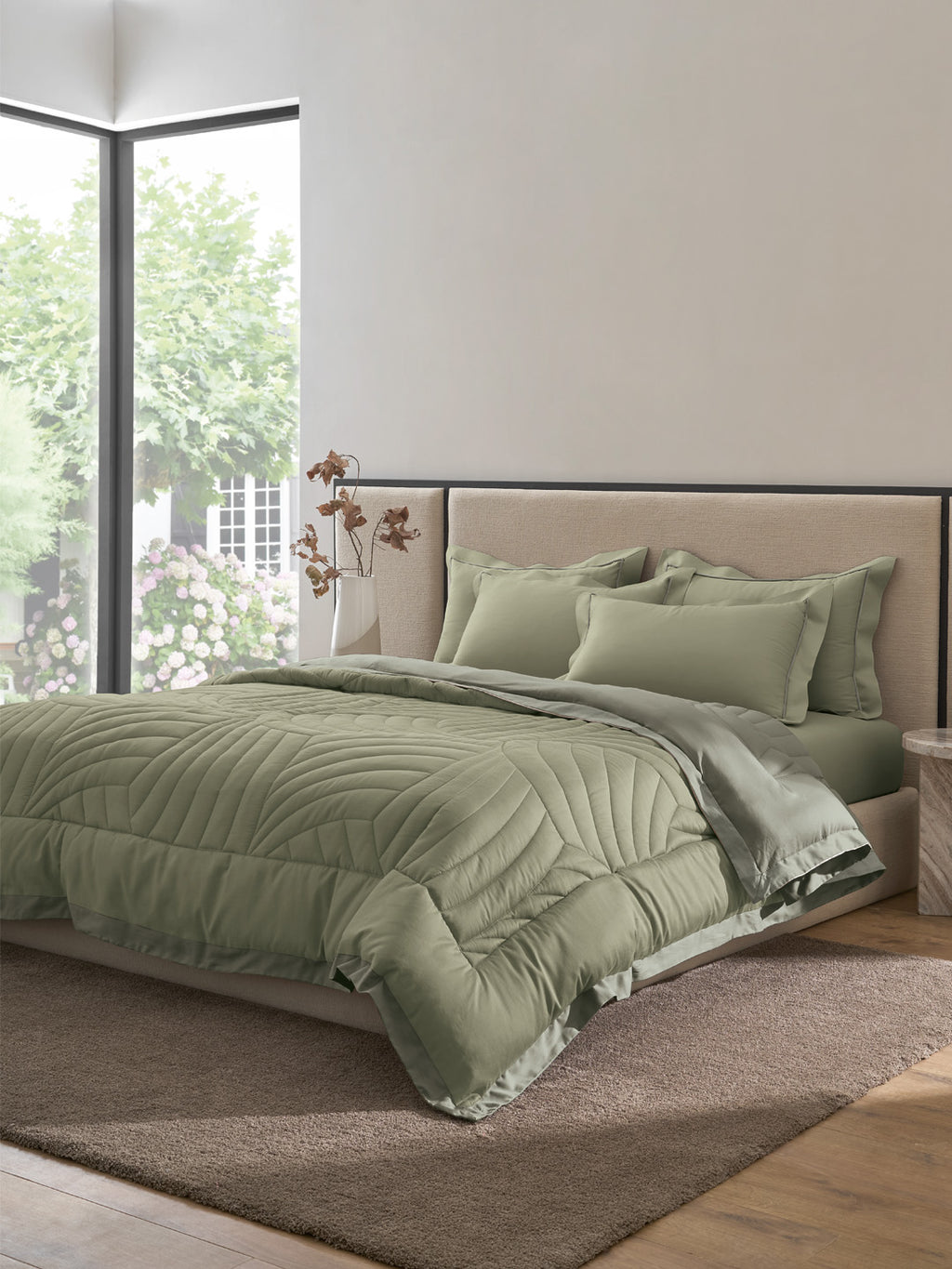 WAVE CREST-THYME  - DESERT SAGE REVERSIBLE DOUBLE COMFORTER BEDDING SET