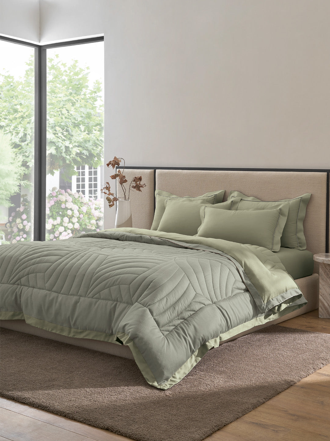 WAVE CREST-THYME  - DESERT SAGE REVERSIBLE DOUBLE COMFORTER BEDDING SET