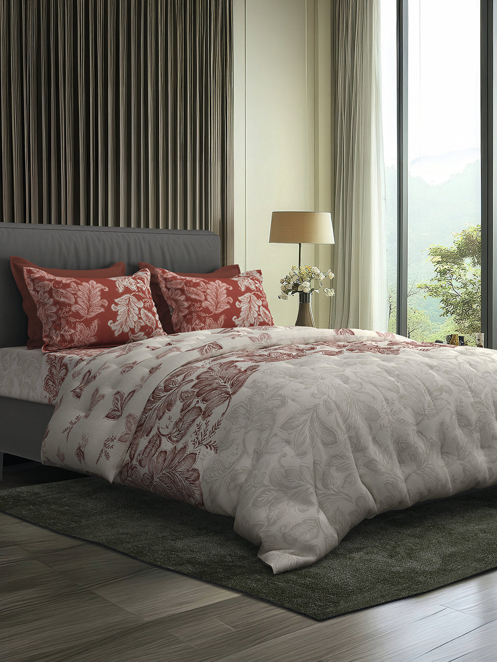 OAKLEAF-CRIMSON SINGLE BED SHEET SET