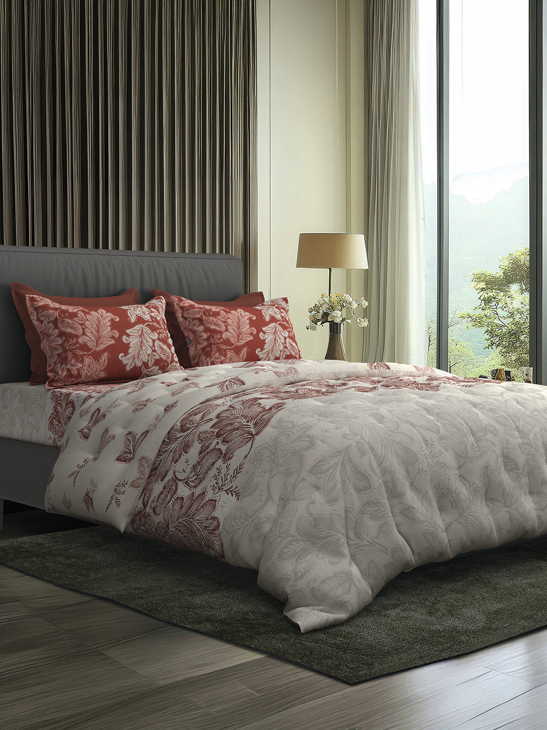 OAKLEAF-CRIMSON SINGLE BED SHEET SET