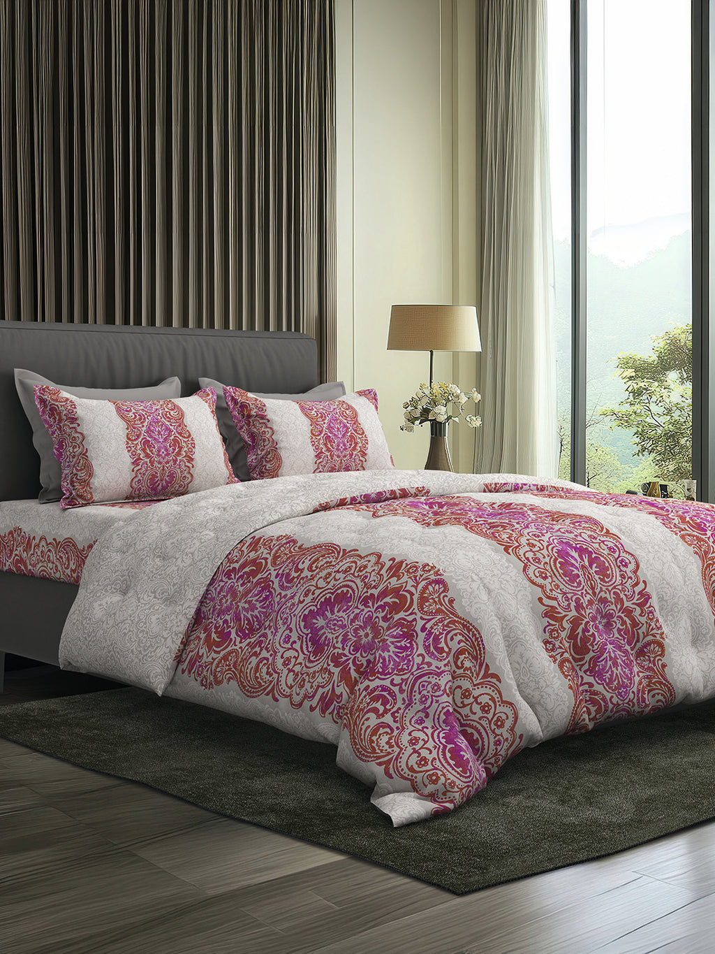 DYNASTY-TANGERINE- PINK SINGLE BED SHEET SET