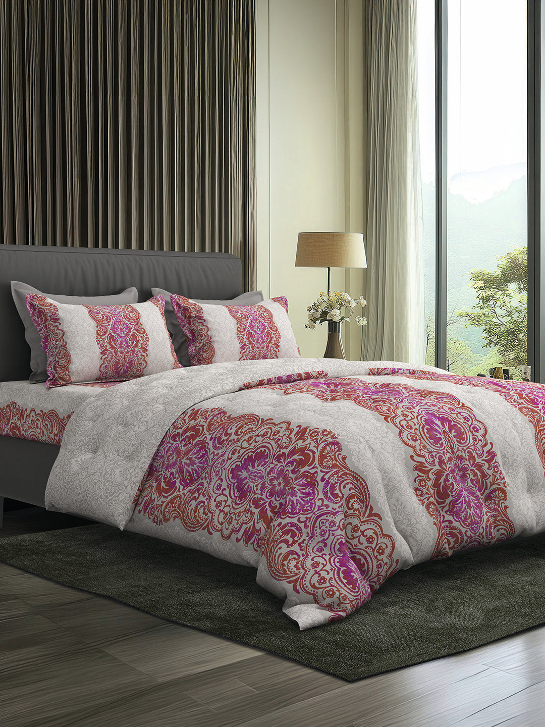 DYNASTY-TANGERINE- PINK SINGLE BED SHEET SET