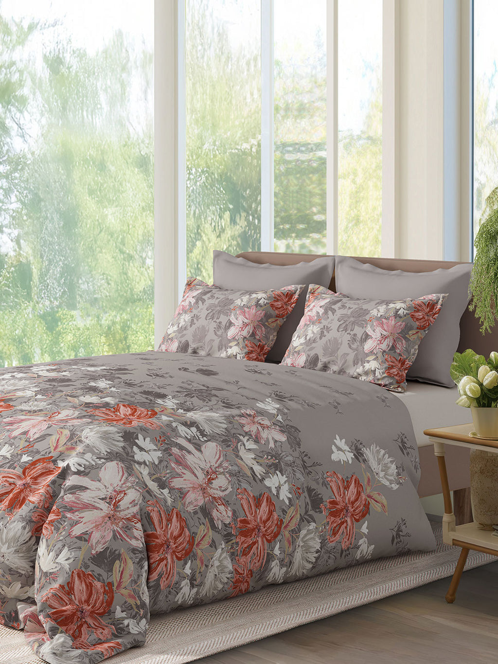 SPRINGFLOWER-STEEL ROSE KING BED SHEET SET