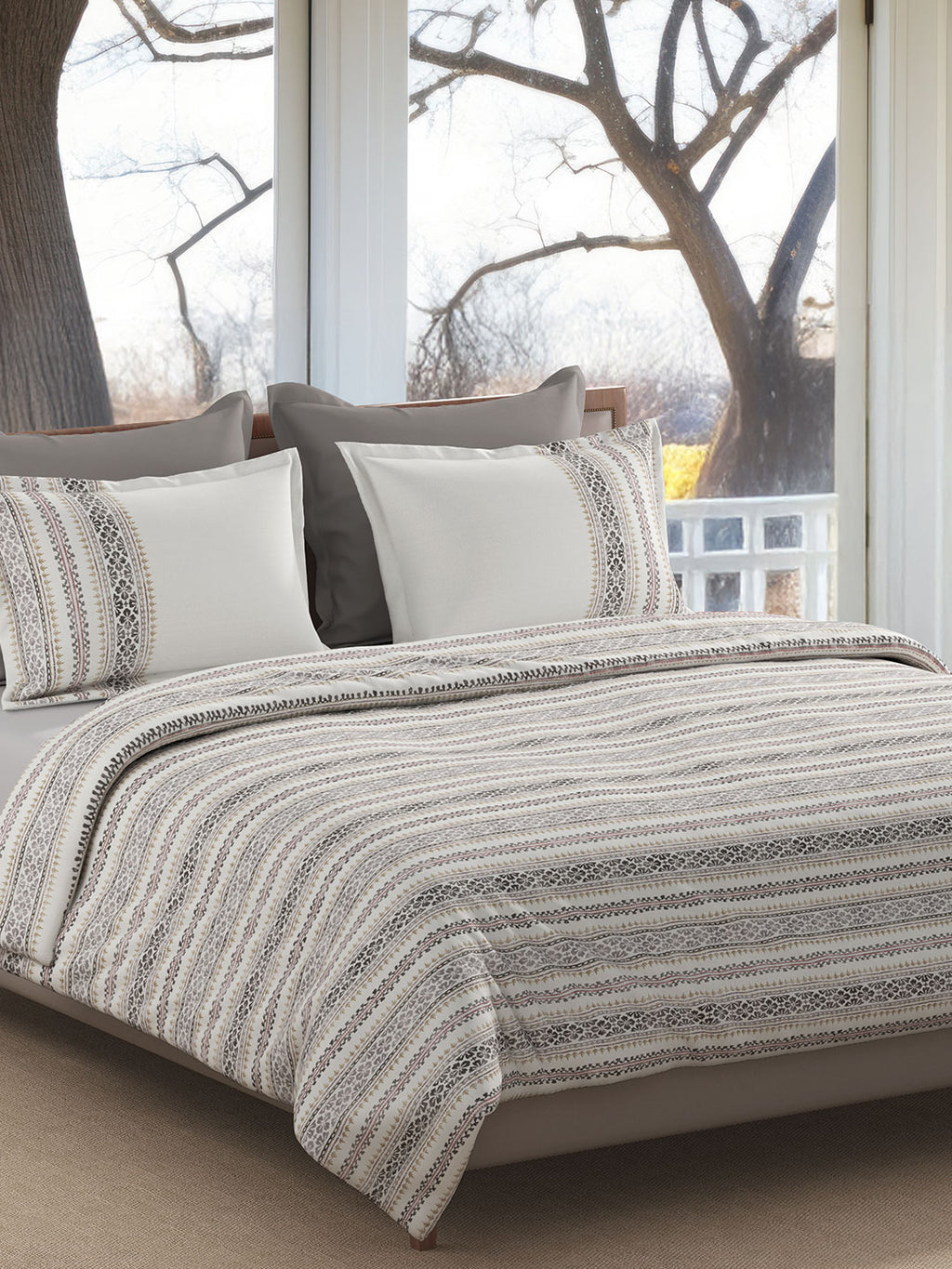 BROOKE STRIPE-CHARCOAL KING BED SHEET SET